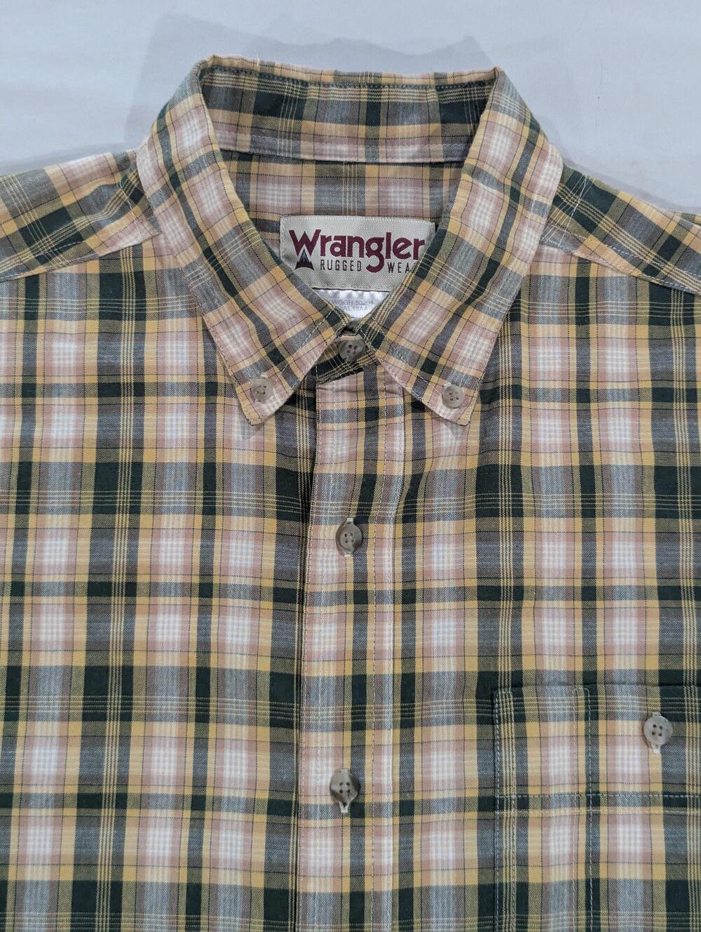 Wrangler Rugged Wear Shirt Mens XLT Green Plaid Long Sleeve Button Up Casual